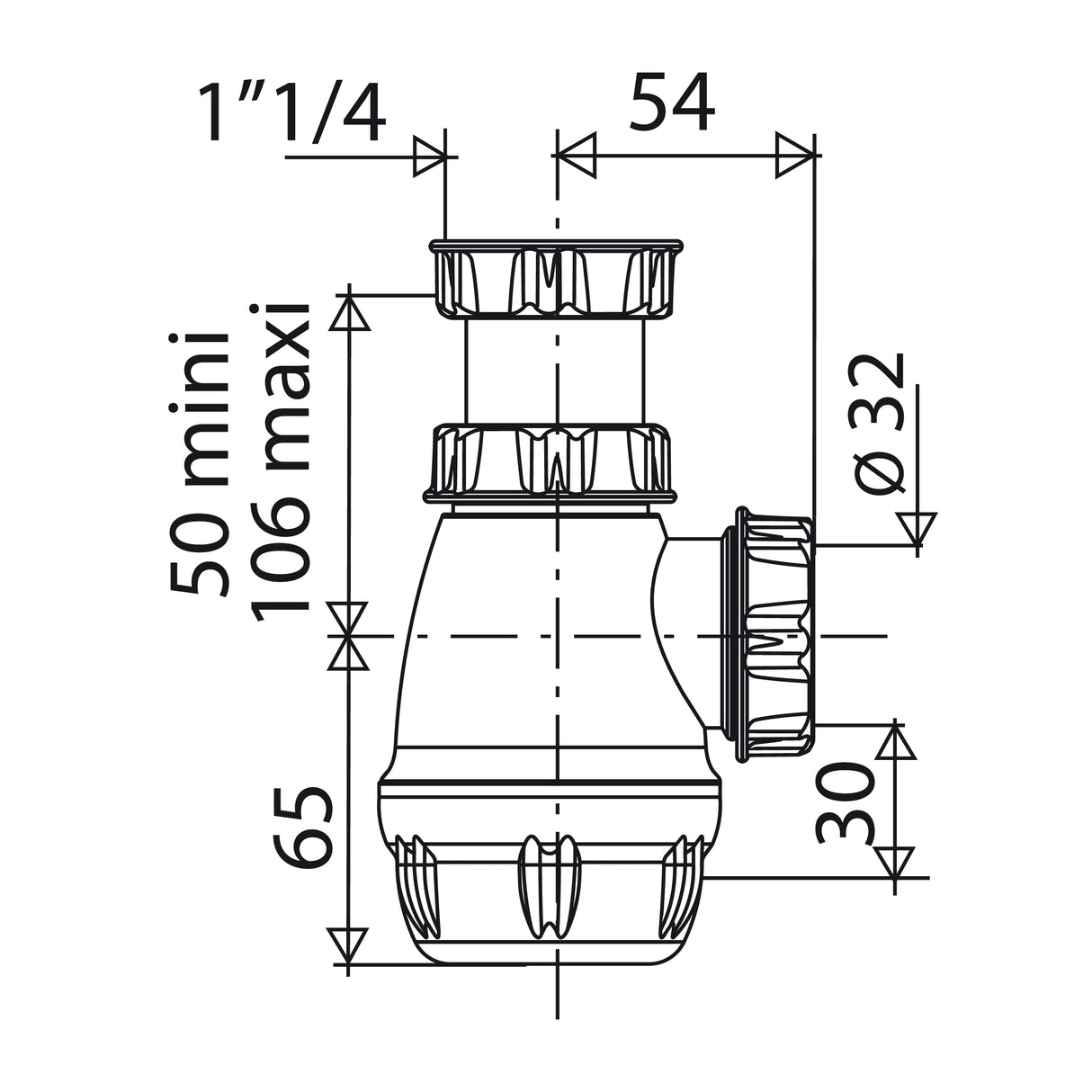 Sifón de bidet vaso pequeño plástico Ø32 dimensiones