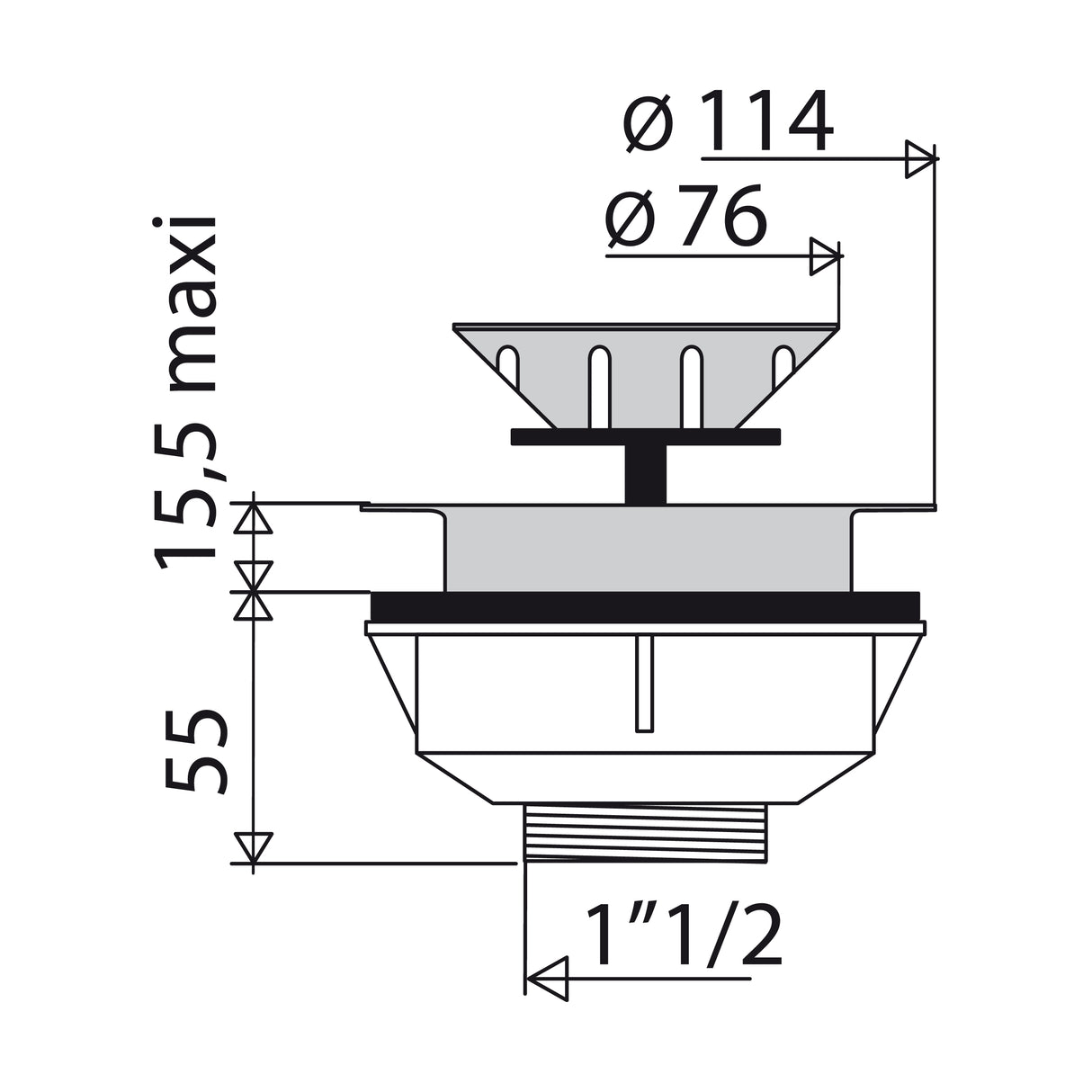 Sumidero fregadero con rejilla Ø90 dimensiones