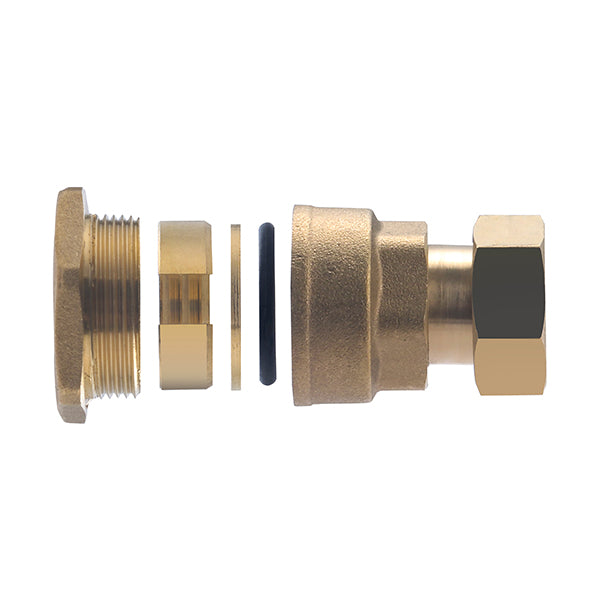 Racor PE latón hembra tuerca libre