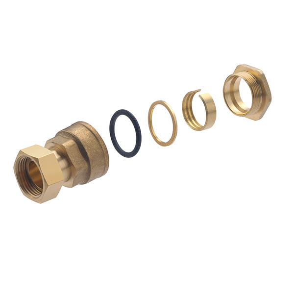 Racor PE latón hembra tuerca libre