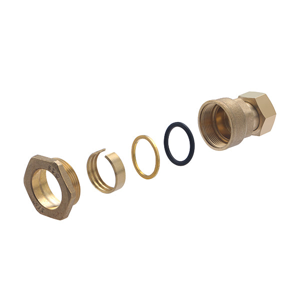 Racor PE latón hembra tuerca libre