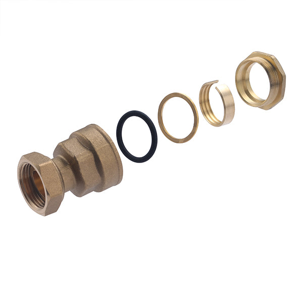 Racor PE latón hembra tuerca libre