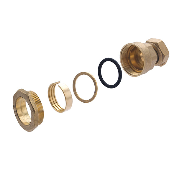 Racor PE latón hembra tuerca libre