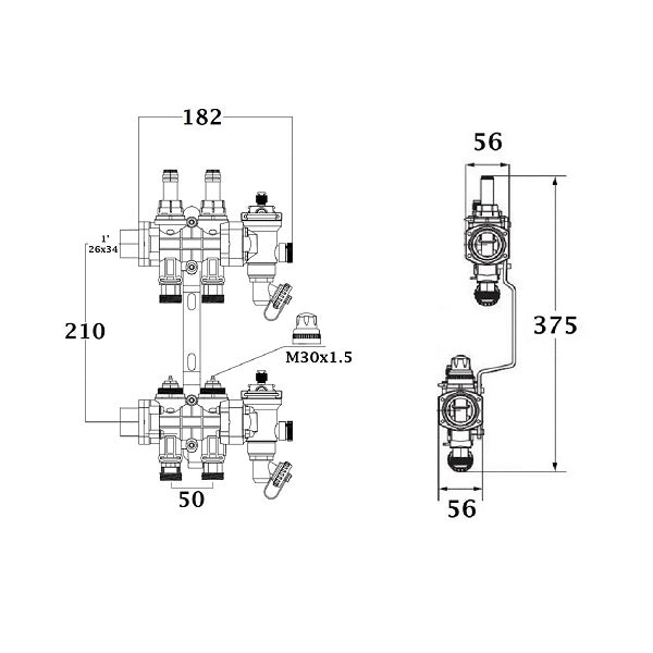 Colector para suelo radiante / refrescante dimensiones