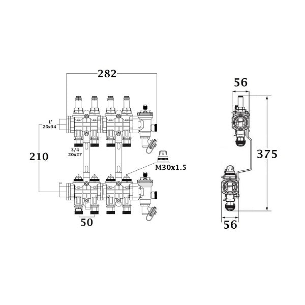 Colector para suelo radiante / refrescante dimensiones