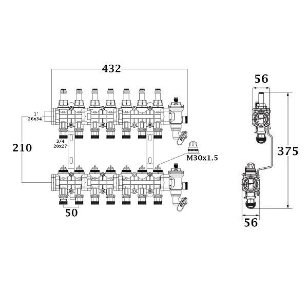 Colector para suelo radiante / refrescante dimensiones