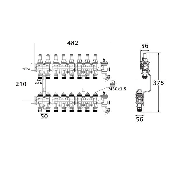Colector para suelo radiante / refrescante dimensiones