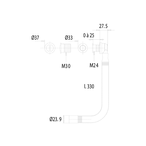 Desague fregadero con rebosadero Ø24/30 dimensiones