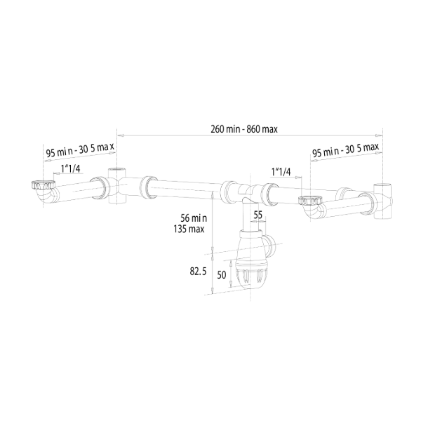 Tubería para ahorrar espacio bajo un doble lavabo dimensiones
