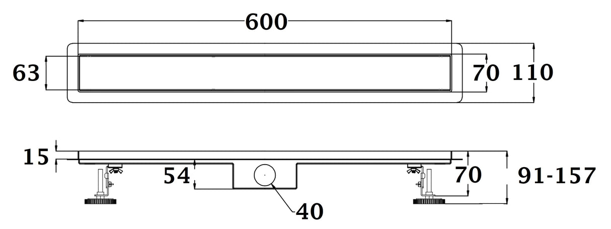 Canaleta de ducha negro italiana para alicatar (embaldosar)