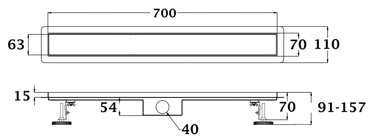Canaleta de ducha negro italiana para alicatar (embaldosar)