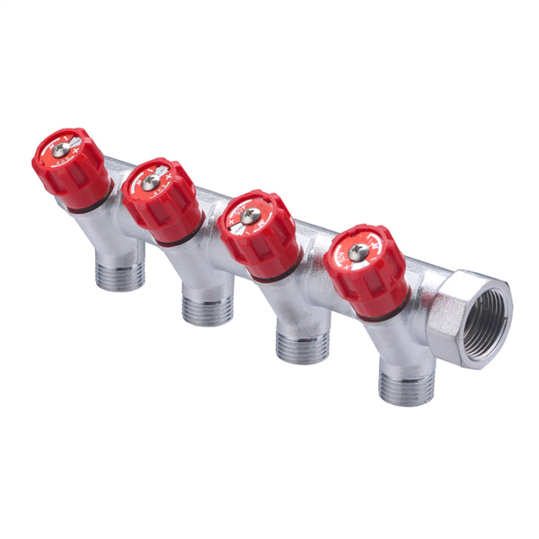 Distribuidor grifería integrado rojo 4 salidas