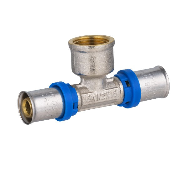 Te hembra multicapa a prensar diámetro 16  vista frontal