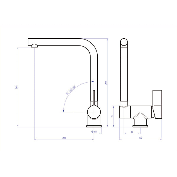 Monomando de cocina caño alto abatible ESPERANZA inox cepillado