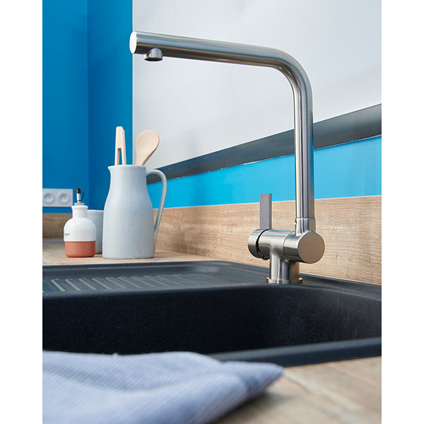 Monomando de cocina caño alto abatible ESPERANZA inox cepillado