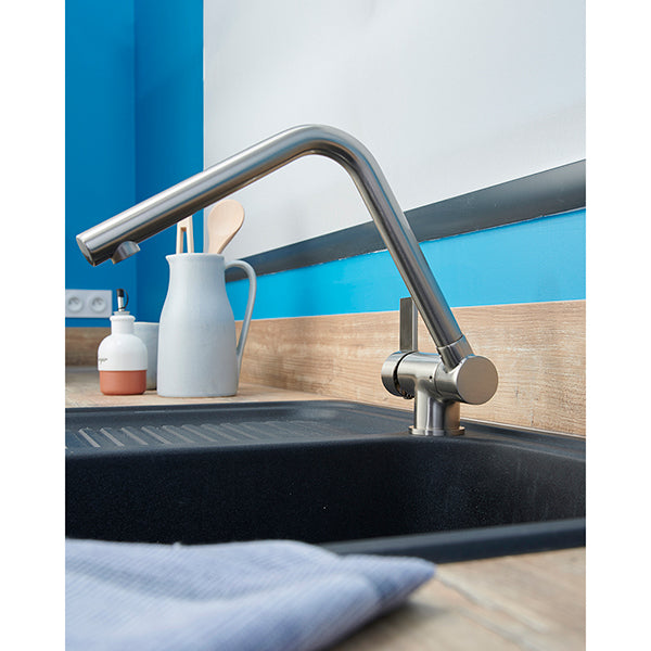 Monomando de cocina caño alto abatible ESPERANZA inox cepillado