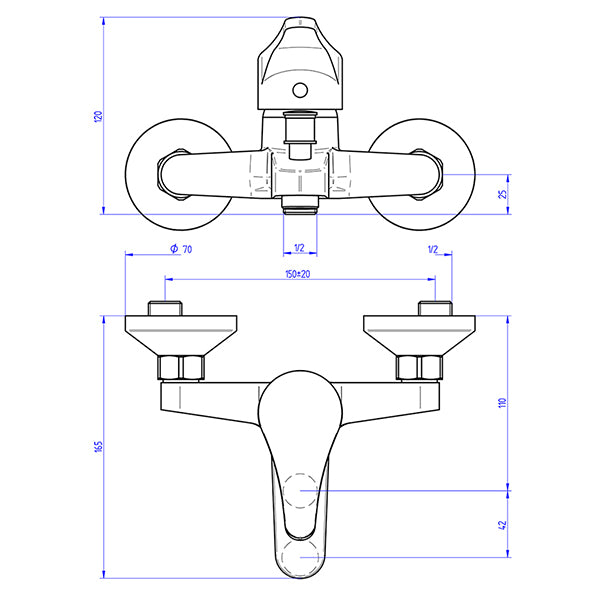 Grifo de bañera-ducha POLA cromado dimensiones
