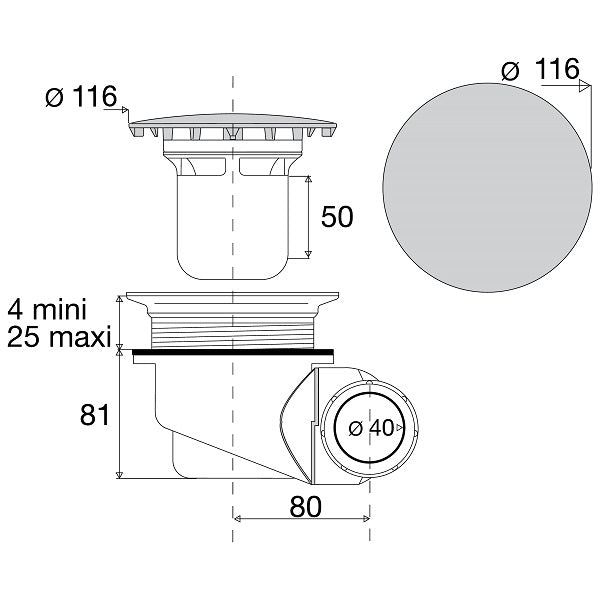 Desague plato de ducha diámetro 90 dimensiones