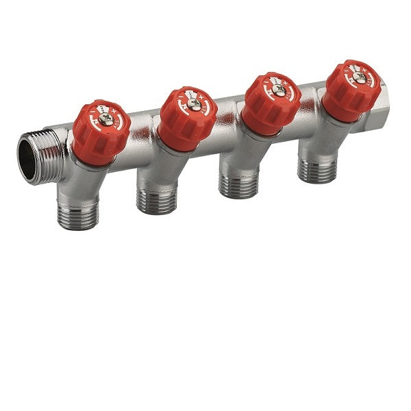 Distribuidor grifería integrado rojo 4 salidas