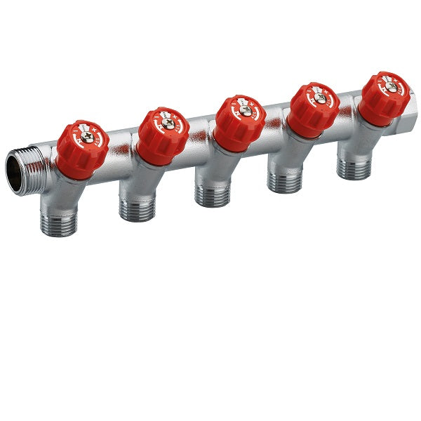 Distribuidor grifería integrado rojo 5 salidas