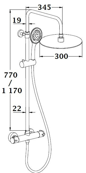 Conjunto de ducha grifo termostático PALOMA dimensiones