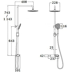 Conjunto de ducha termostático SWITCHEA cromada dimensiones