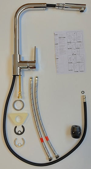 Grifo de cocina alto y caño extraíble GANGE cromado descomposición