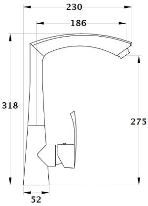 Grifo monomando mezclador NATAM dimensiones