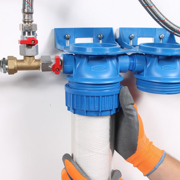 Estación Filtro de agua anti cal + Derivación de agua instalación