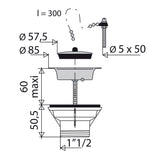 Sumidero fregadero con tapón Ø60 dimensiones