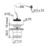 Desague fregadero inox + tapón dimensiones