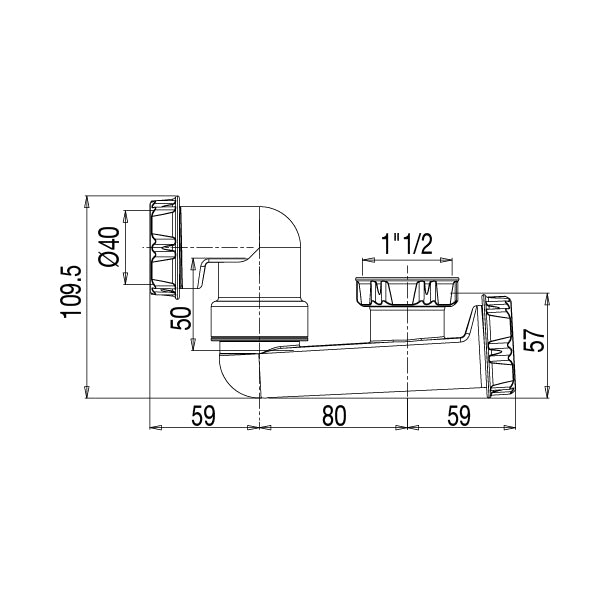 Sifón de bañera orientable 360° salida Ø40 mm dimensiones