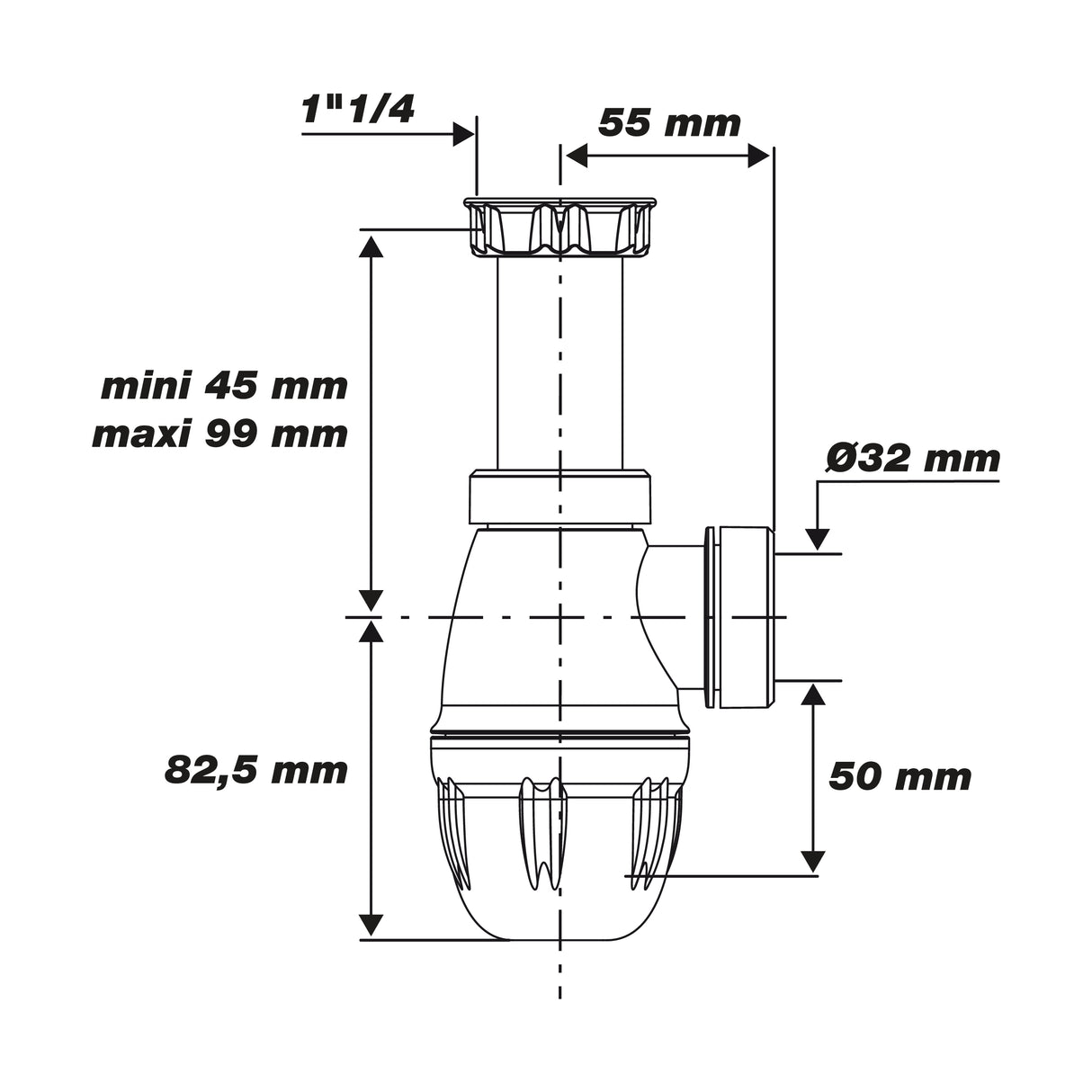 Sifon de lavabo montaje fácil dimensiones