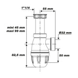 Sifon de lavabo montaje fácil dimensiones