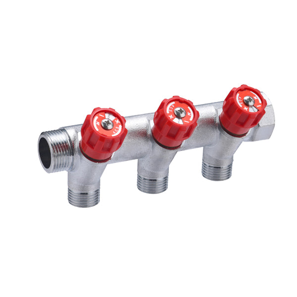 Distribuidor grifería integrado rojo MHG3/4" - SALIDAS macho G1/2" - 3 SALIDAS