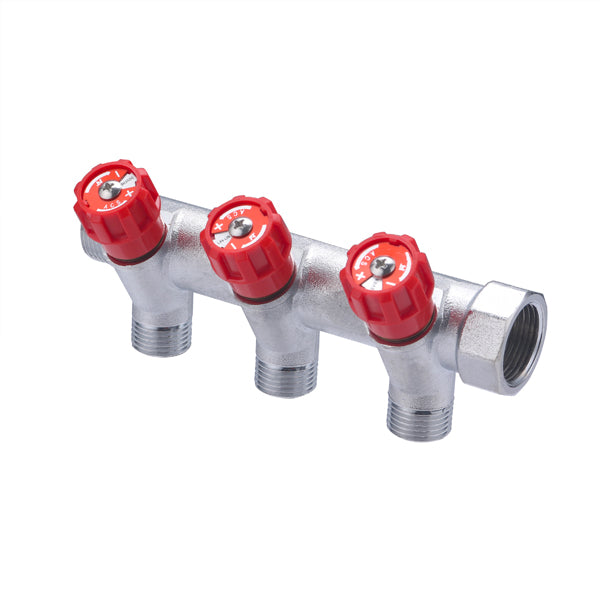 Distribuidor grifería integrado rojo MHG3/4" - SALIDAS macho G1/2" - 3 SALIDAS