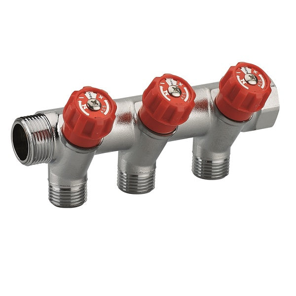 Distribuidor grifería integrado rojo MHG3/4" - SALIDAS macho G1/2" - 3 SALIDAS