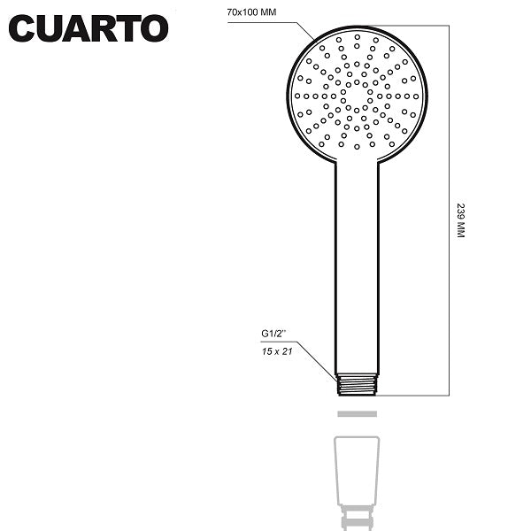 Alcachofa de ducha cromada CUARTO - Ahorro de agua y 3 chorros dimensiones