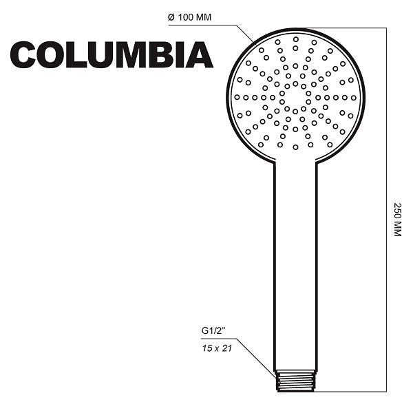 Alcachofa de ducha COLUMBIA cromada - Ahorro de agua dimensiones