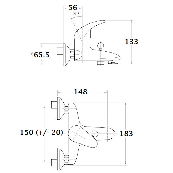 Monomando mezclador de bañera KEA dimensiones