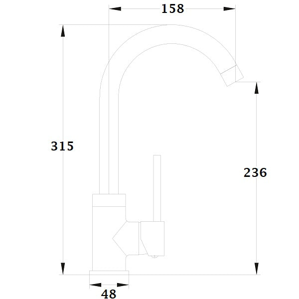 Grifo mezclador alto CORDOBA inox dimensiones