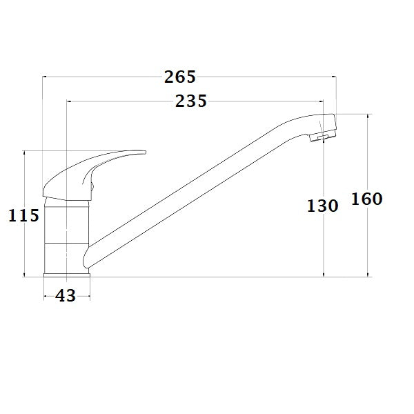 Grifo de cocina bajo SIESTA cromado dimensiones