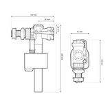 Conjunto WC mecanismo pulsador + Grifo alimentación dimensiones